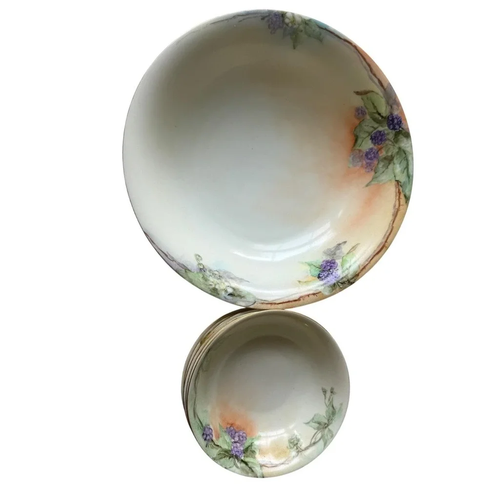 Antique Bavarian Porcelain Blackberry Berry Bowl Set 1919 Hand Painted Germany 7